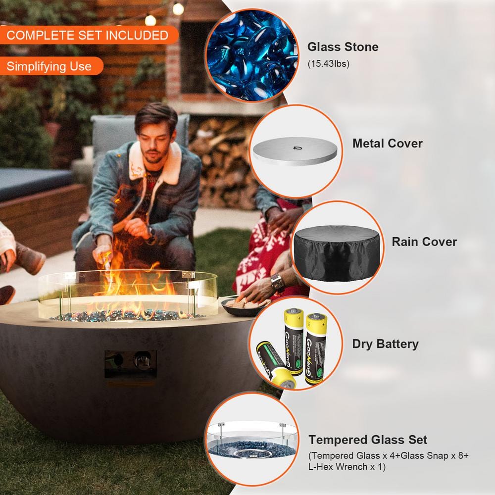 Round White Steel Propane Fire Pit with Glass Guard