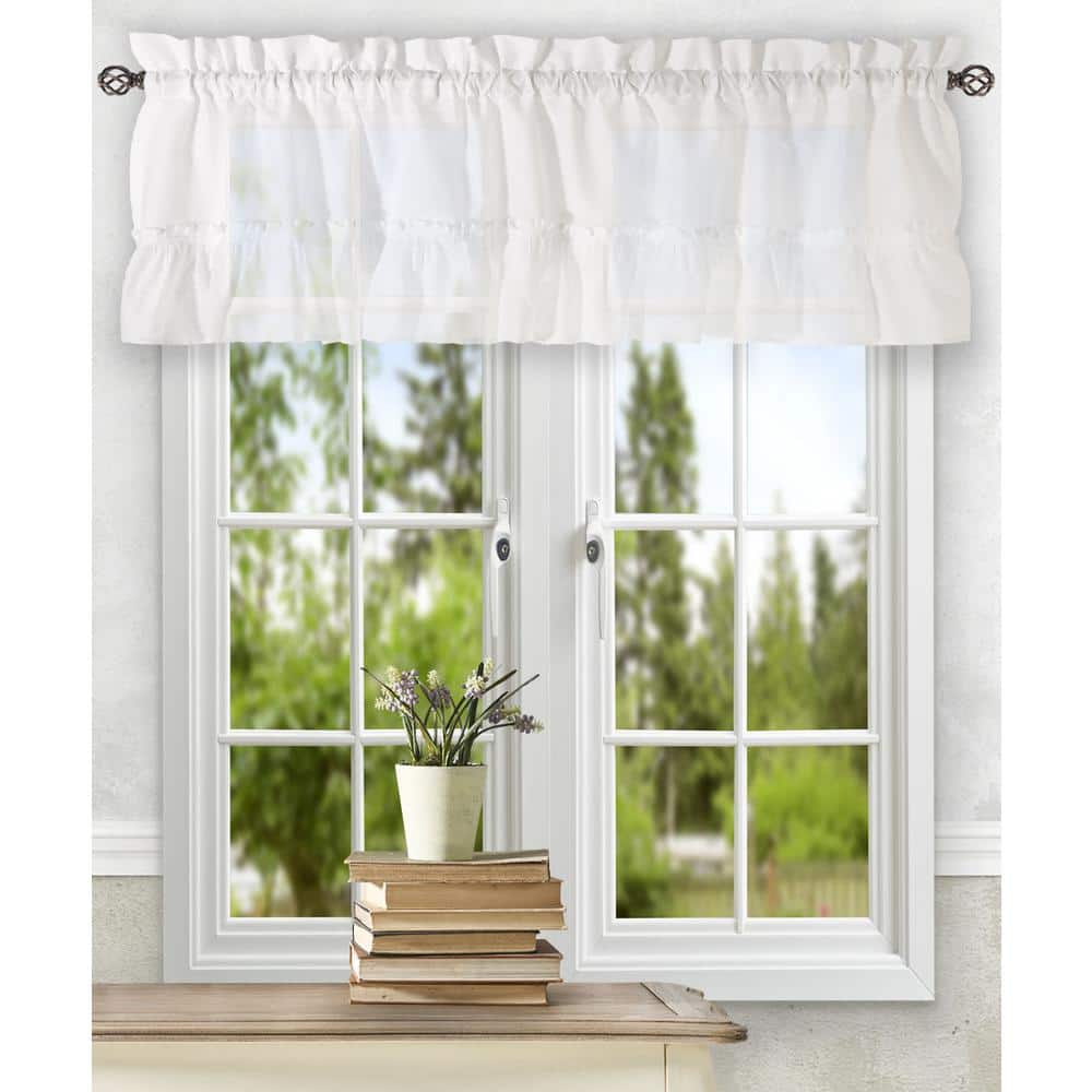 White Textured Fabric Rod Pocket Ruffled Valance 54" x 13"