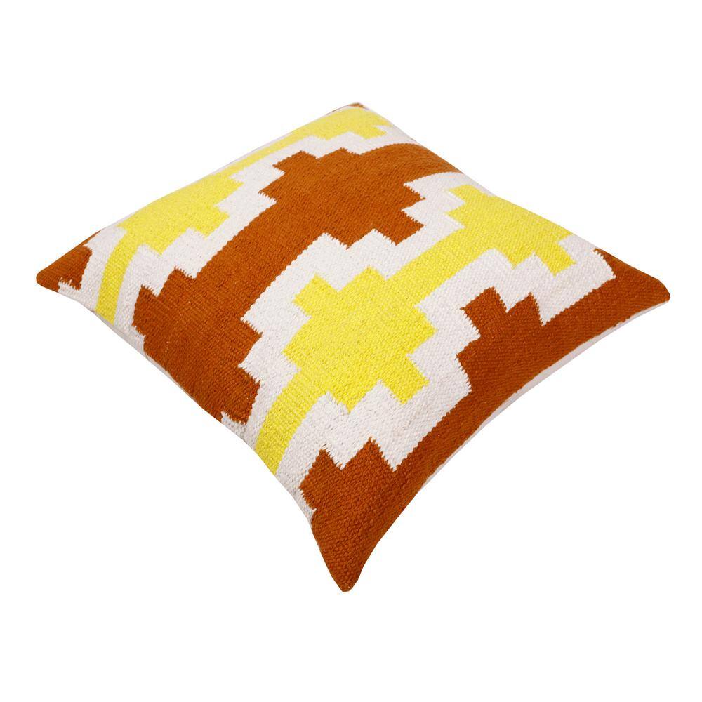 Adobe Orange, Yellow, and White Geometric Lattice 20" Cotton Throw Pillow