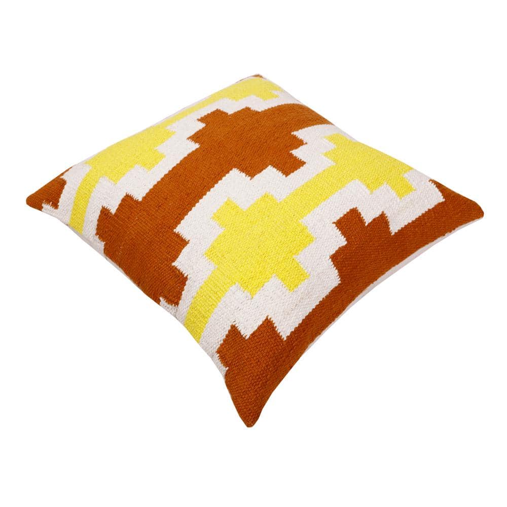 Adobe Orange, Yellow, and White Geometric Lattice 20" Cotton Throw Pillow