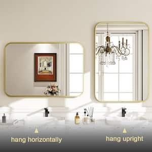 24.1 in. W x 35.8 in. H Rectangular Metal Framed Wall Bathroom Vanity Mirror Gold