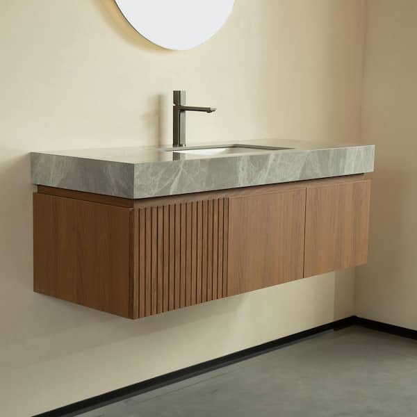 48 in. W x 19 in. D x 18 in. H Wall-Mounted Bath Vanity in Espresso with Light Gray Sintered Stone Top