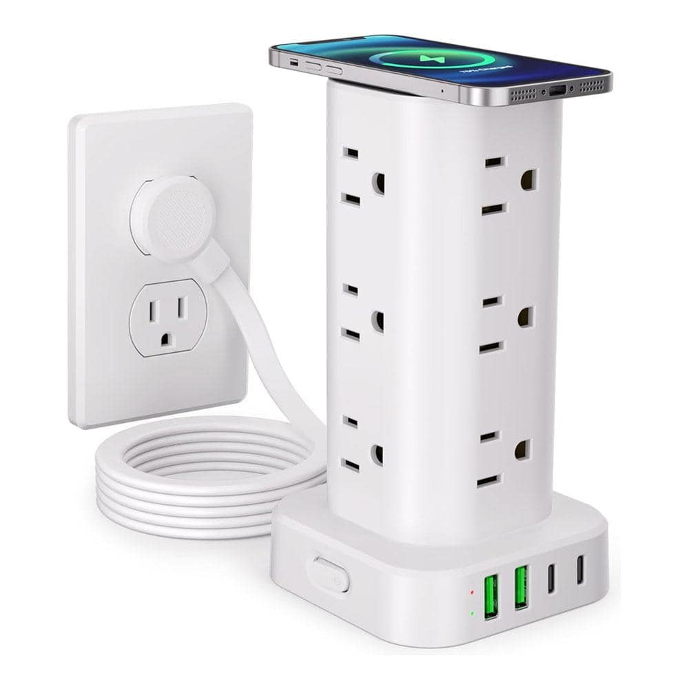 16-Outlet Tower Power Strip Surge Protector 15-Watt Wireless Charger with 6' Flat Plug Extension Cord 4 USB Ports White price history on PriceWatchPro