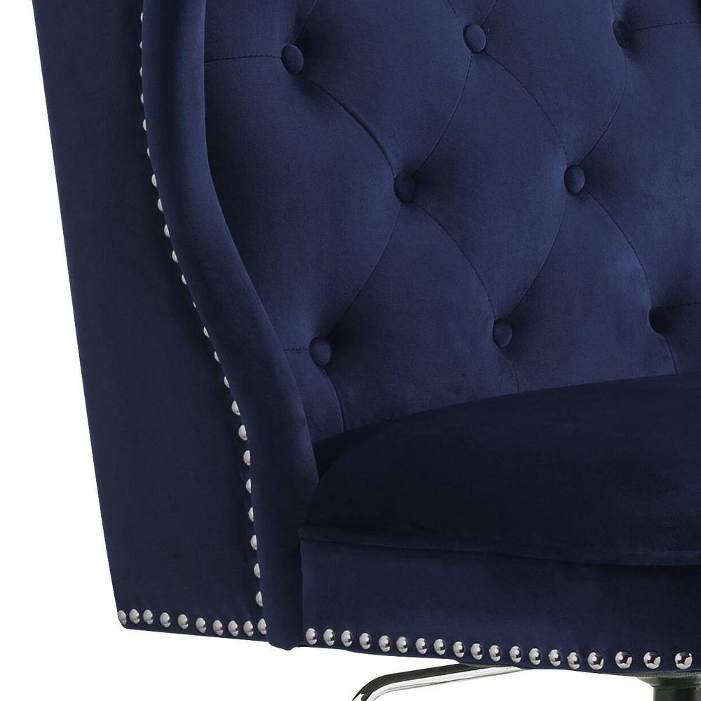 Midnight Blue Velvet Swivel Office Chair with Metal Base