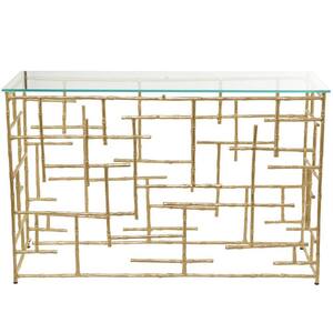 32 in. x 32 in. Gold Frame Rectangle Glass Console Table