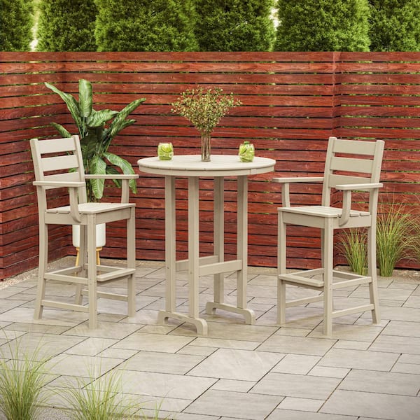 POLYWOOD Grant Park Sand 3-Piece HDPE Plastic Farmhouse Bar Set
