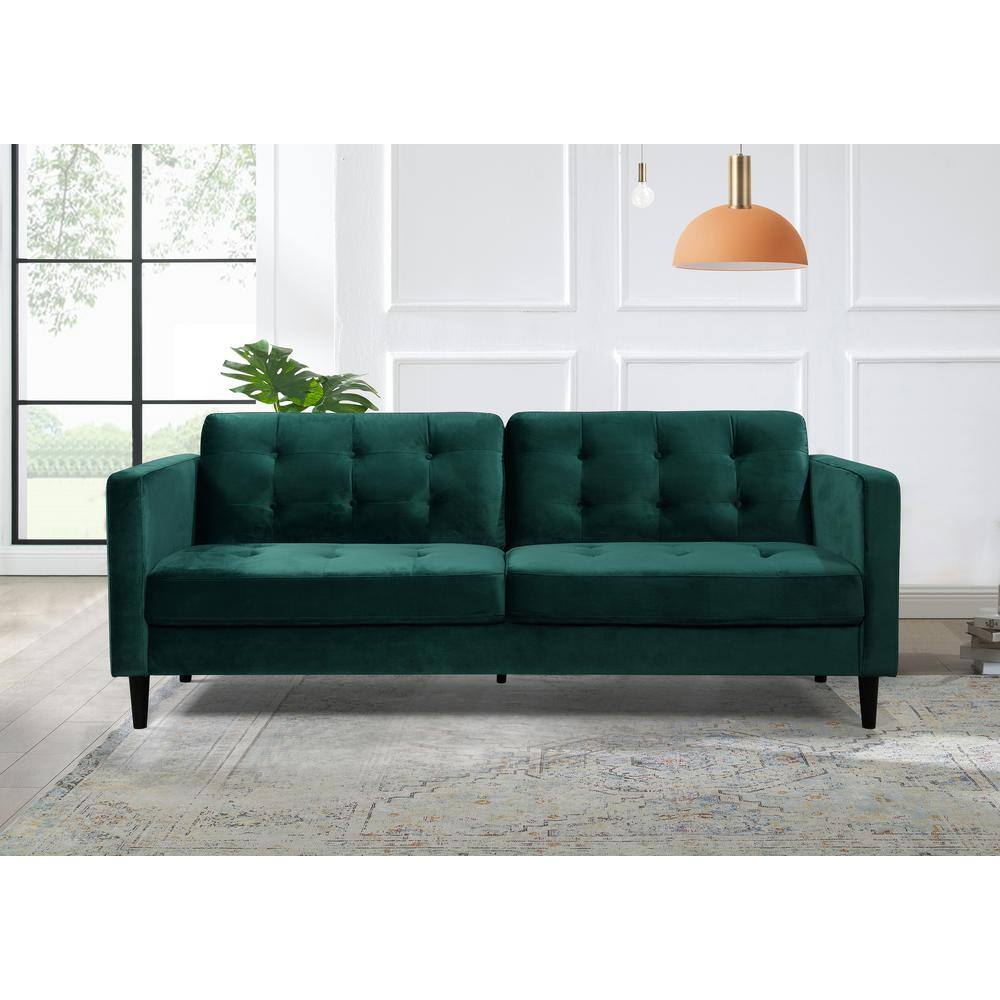 MINIMORE Kaci 79.1 in. W Square Arm Velvet Mid-Century 3-Seat Straight ...