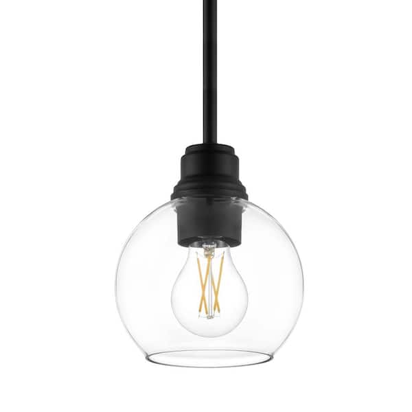 Hampton Bay Florabelle 1-Light 6 in. Mini-Pendant Matte Black Clear Globe Glass Shade