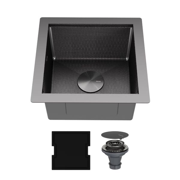 Matrix 17 in. Undermount Single Bowl 16-Gauge Gunmetal Grey Stainless Steel Workstation Kitchen Sink