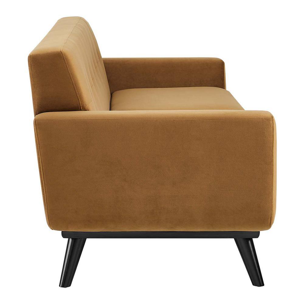 Cognac Velvet Tufted Sofa with Removable Cushions, 91"