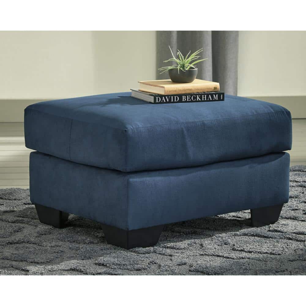 Darcy Blue Microfiber Contemporary Ottoman