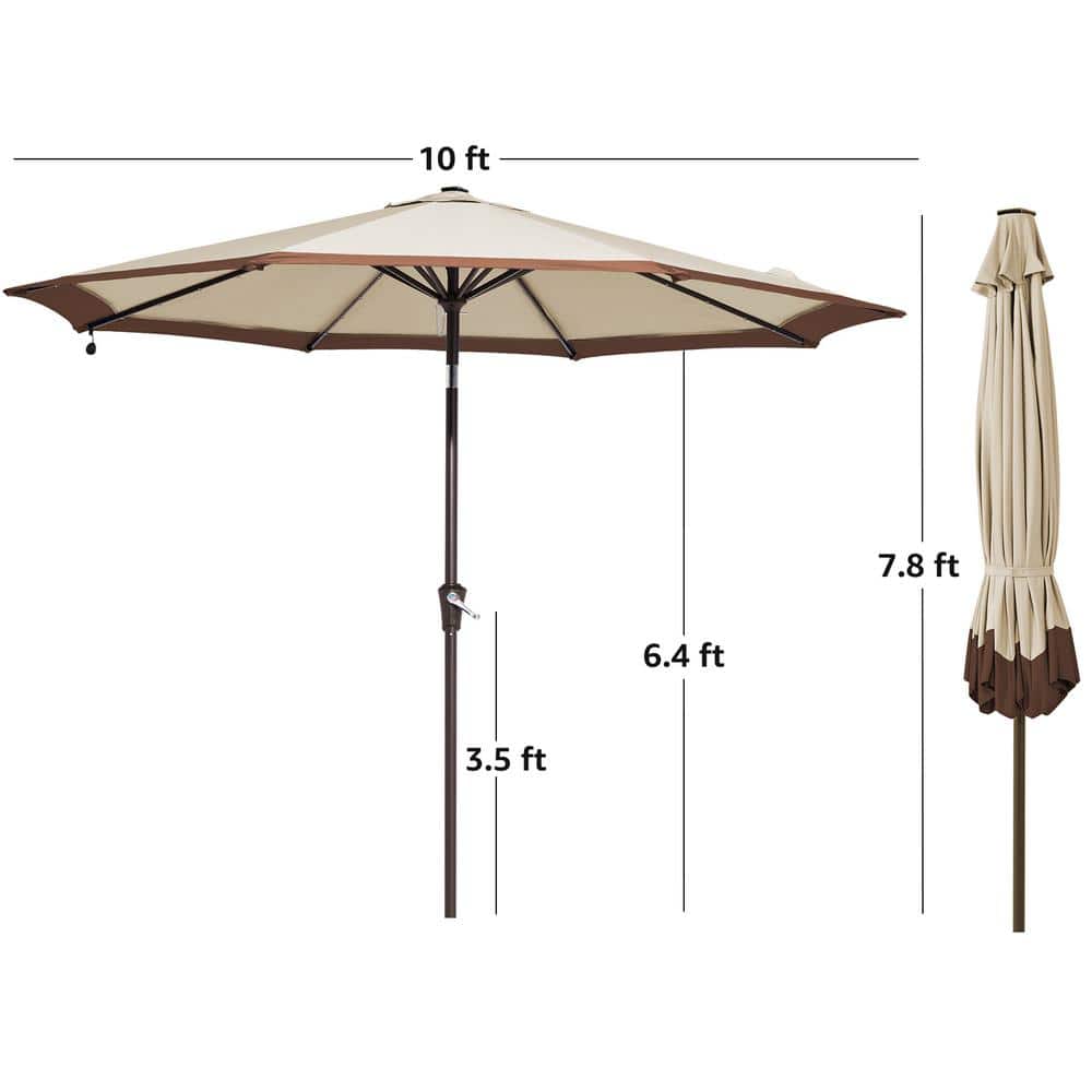 10 ft. Steel Lighted Market Tilt Solar Umbrella With Crank in Beige and Brown Splicing