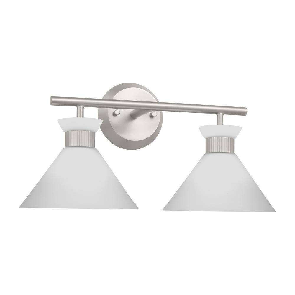 Belcarra Brushed Steel 2-Light Wall Sconce with Etched Glass Shade