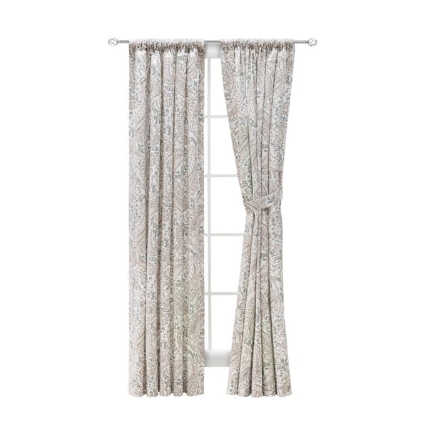 Ellis Curtain Shannon Natural Paisley Cotton 100 in. W x 84 in. L Rod Pocket Room Darkening Panel Pair Curtains with Ties