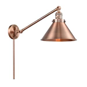 Briarcliff 10 in. 1-Light Antique Copper Wall Sconce with Antique Copper Metal Shade with On/Off Turn Switch