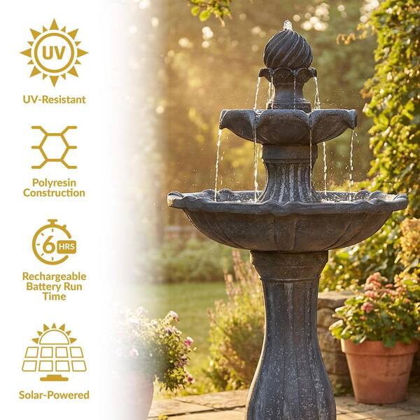 Sunnydaze 45 in. 2-Tier Black Arcade Solar Tiered Fountain with