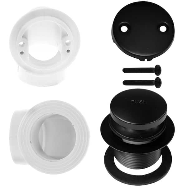 Westbrass Sch. 40 PVC 1-1/2 in. Course Thread Plumber's Pack Tip-Toe Bathtub Drain with Two-Hole Elbow, Matte Black