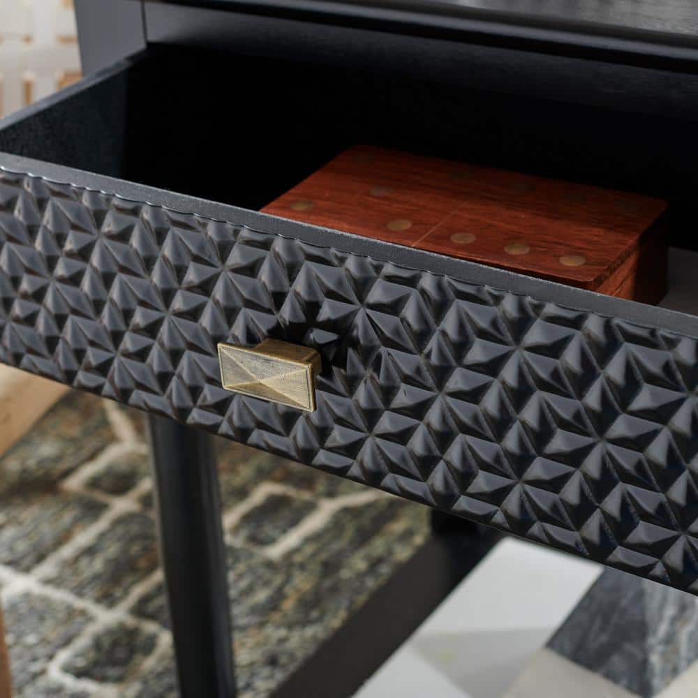 Halton Black Wood 22" Rectangular Accent Table with Storage