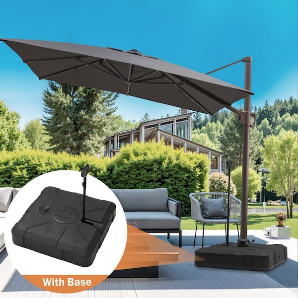 Pellebant 11 ft. x 9 ft. Aluminum 360° Rotation Cantilever Patio Umbrella in Gray with 300 lbs.HDPE Wheels and Pull Rod Base