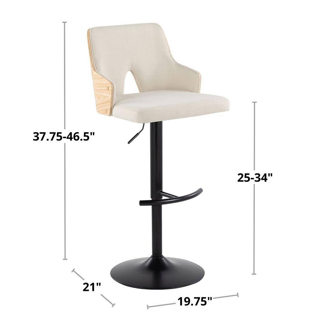 Stella Adjustable Swivel Barstools with Cream Fabric and Wood Back