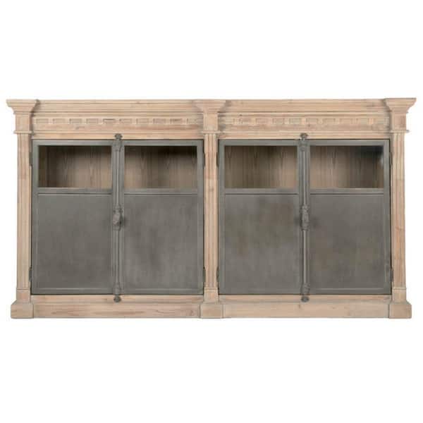 Benjara Brown Wood Top 80 in. Sideboard with 4 Shelves and Metal-Doors