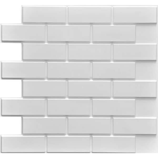 Dundee Deco 3D Falkirk Retro IV 23 in. x 23 in. Pearl White Faux Brick PVC Decorative Wall Paneling (10-Pack)