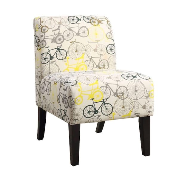 Benjara Multicolor Bicycle Pattern Fabric Accent Chair with Wooden Legs