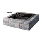 Victorian 48 in. x 12 in. Square Concrete Wood Burning Bluestone Fire Pit Kit with Cooking Grate