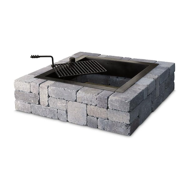 Necessories Victorian 48 in. x 12 in. Square Concrete Wood Burning Bluestone Fire Pit Kit with Cooking Grate