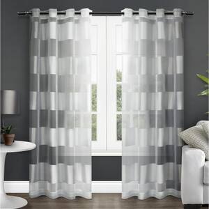 Navaro Winter White Stripe Sheer Grommet Top Curtain, 54 in. W x 84 in. L (Set of 2)