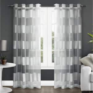 Navaro Winter White Stripe Sheer Grommet Top Curtain, 54 in. W x 96 in. L (Set of 2)