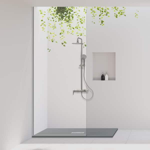 36 in. W x 60 in. L x 1.125 in. H Alcove Solid Composite Stone Shower Pan Base with Center Drain in Graphite Sand