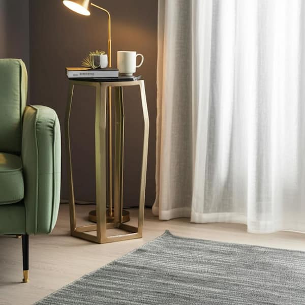 15 in. Champagne Specialty Pentagon Glass Top Large End Table