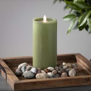 8 in. Green Wave Top Smooth LED Pillar Candle