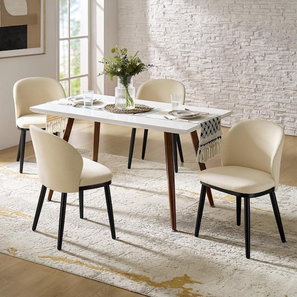 JAYDEN CREATION Holden Beige Modern Dining Chair with Solid Wood Legs Set-4