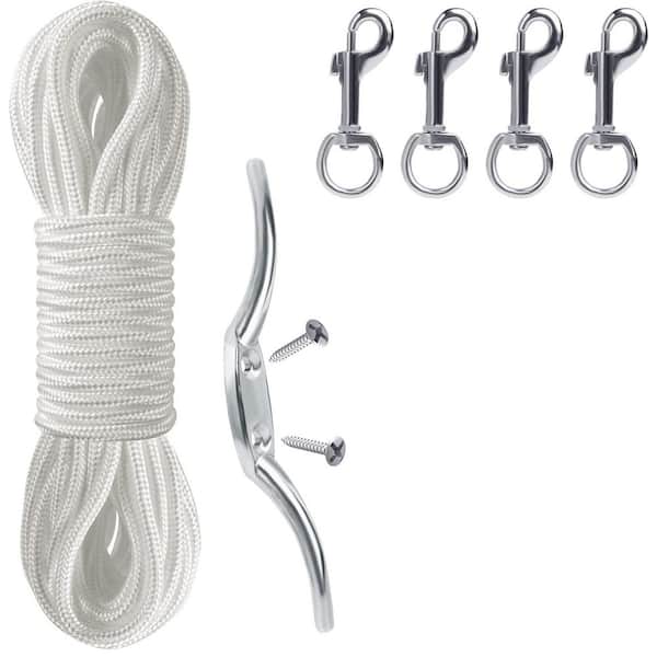 Flag Rope and Clips Kit 50ft Halyard with Cleat Hook and 4 Swivel Snap Clips for Outdoor Flagpoles Up to 25ft