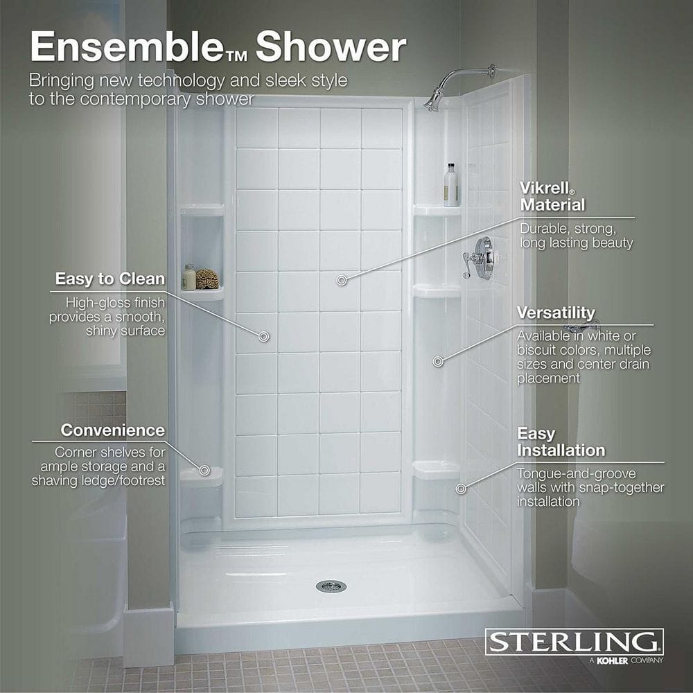White High Gloss Vikrell 48-Inch Shower Base with Center Drain