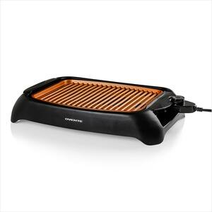 1000-Watt Portable Electric Indoor Smokeless Grill with Non-Stick Aluminum Grilling Plate and Oil Drip Pan, Copper