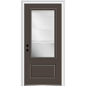 36 in. x 80 in. Internal Blinds Right-Hand Inswing 3/4-Lite Clear 1-Panel Painted Fiberglass Smooth Prehung Front Door