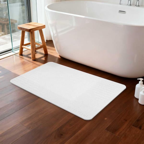 Stone Bath Mat Diatomaceous Earth Shower Mat Non-Slip Mat Quick-Drying Easy to Clean(15.35 in. x 23.62 in., White)