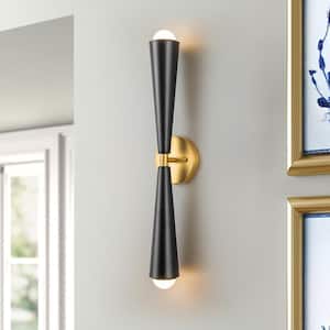 Paige 2-Light Black With Gold LED Wall Sconce