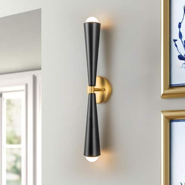 Rennnsan Paige 2-Light Black With Gold LED Wall Sconce