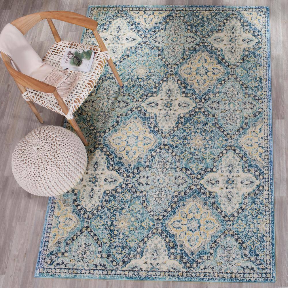 Light Blue High Pile Synthetic Boho Area Rug
