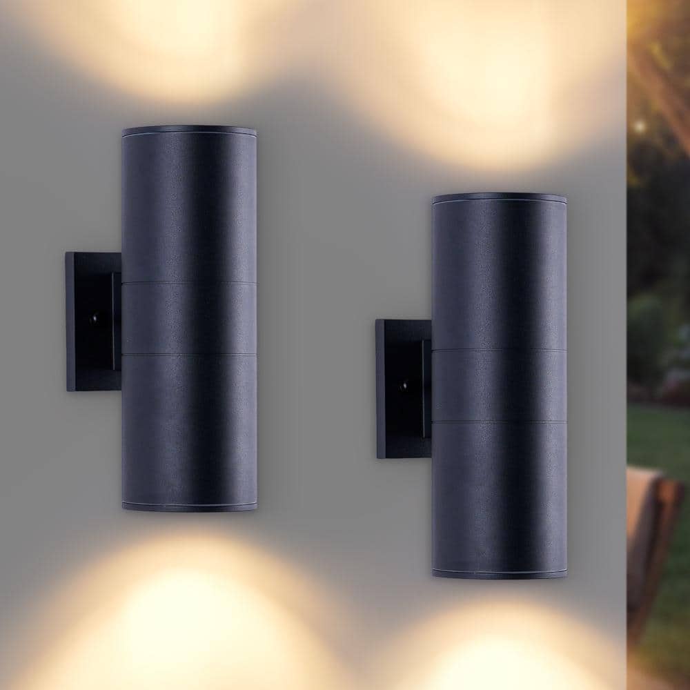 12 in. 2-Light Outdoor Wall Light Fixtures, Black Cylinder Up Down Waterproof Exterior Light, E26 Socket(2-Pack) price history on PriceWatchPro