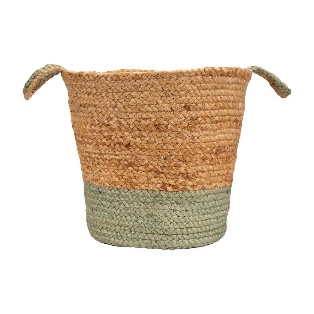 Seafoam Teal & Natural Jute Round Storage Basket 17" x 15"