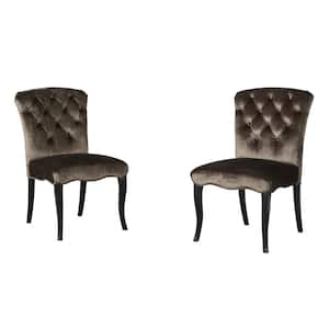 Hallie Grey and Dark Brown Velvet Dining Chairs (Set of 2)