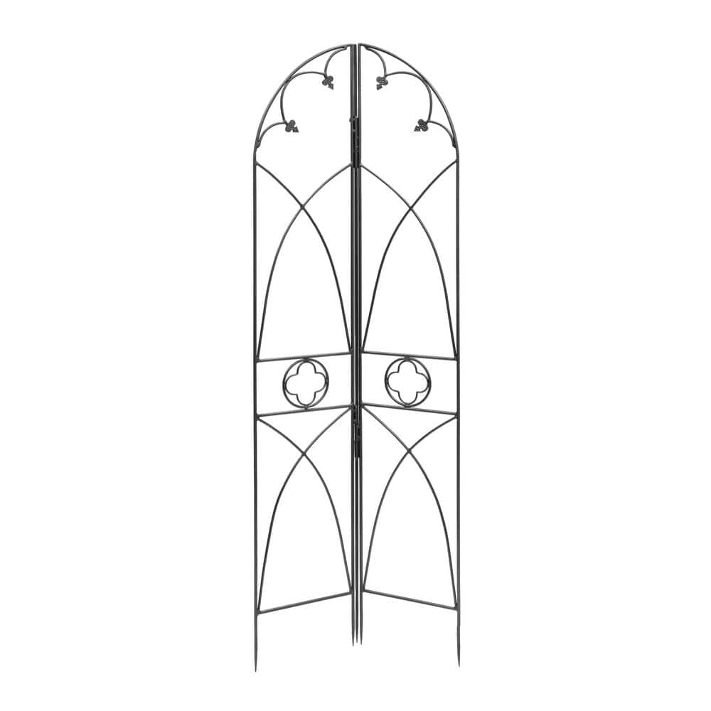 Graphite Wrought Iron Gothic Trellis with Cathedral Arches