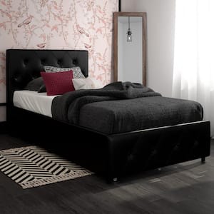 Dean Black Faux Leather Upholstered Twin Bed with Storage
