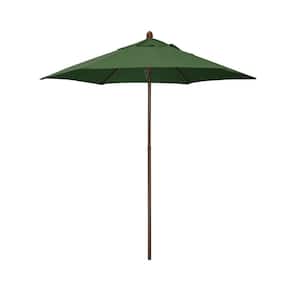 7.5 ft. Wood-Grained Steel Market Patio Umbrella with Push Lift in Hunter Green Polyester