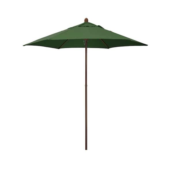 Astella 7.5 ft. Wood-Grained Steel Market Patio Umbrella with Push Lift in Hunter Green Polyester